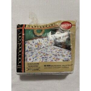 Thomaston Sunny Floral Flowers King Sheet Set 2 Pillow Cases Flat Fitted Vintage